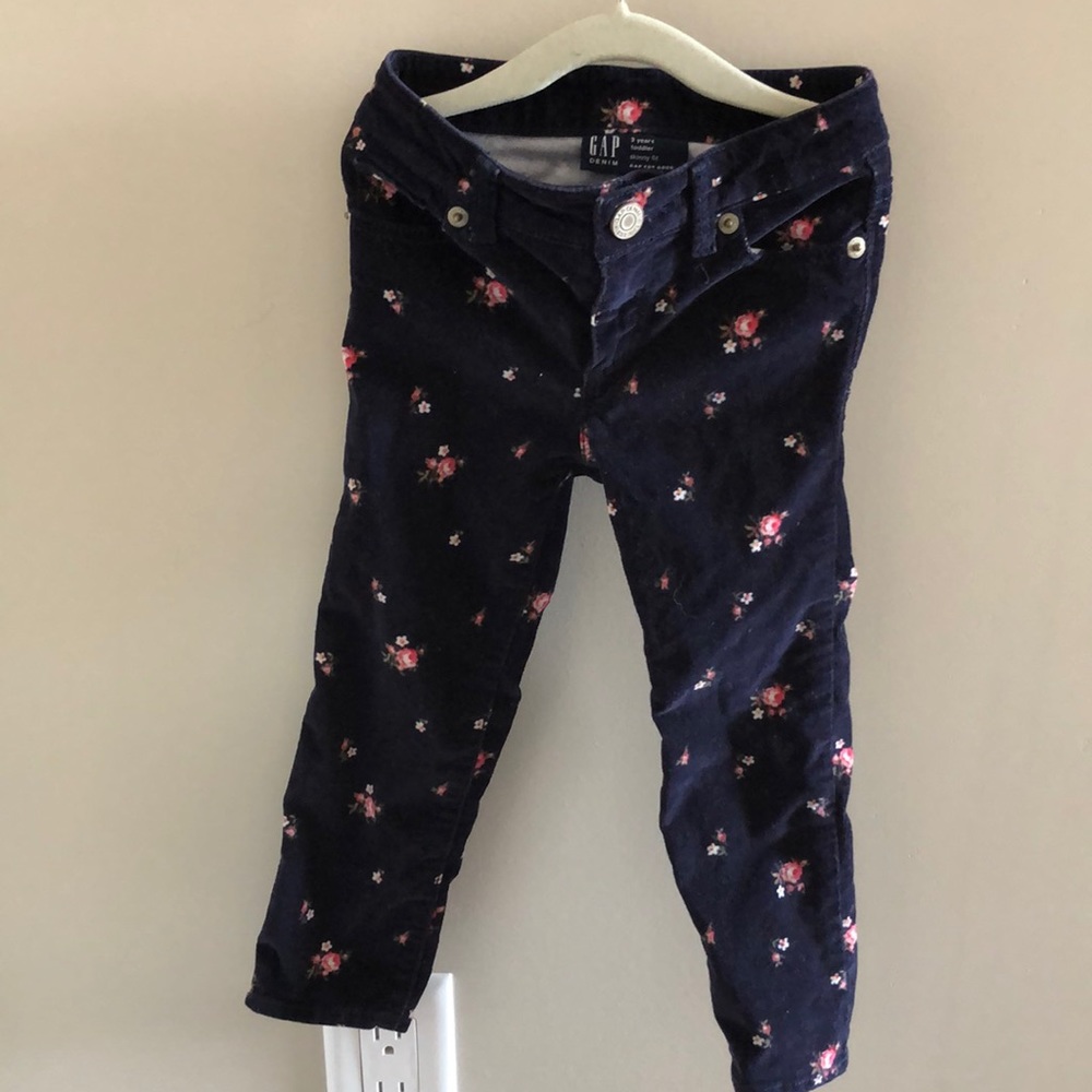 Floral print stretch corduroy pants